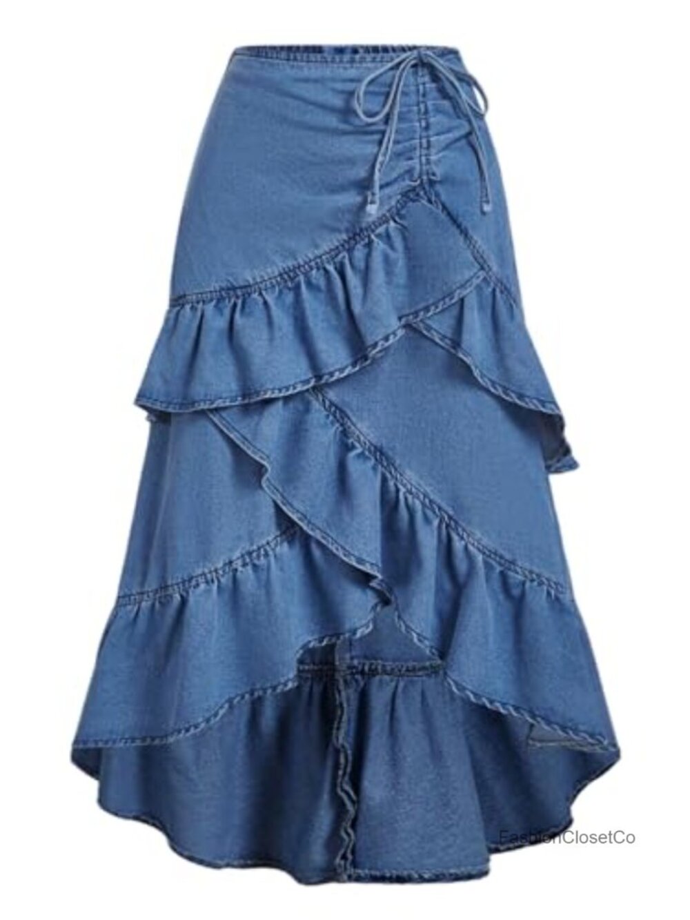 Women's Ruffle Long Denim Maxi Skirt High Rise